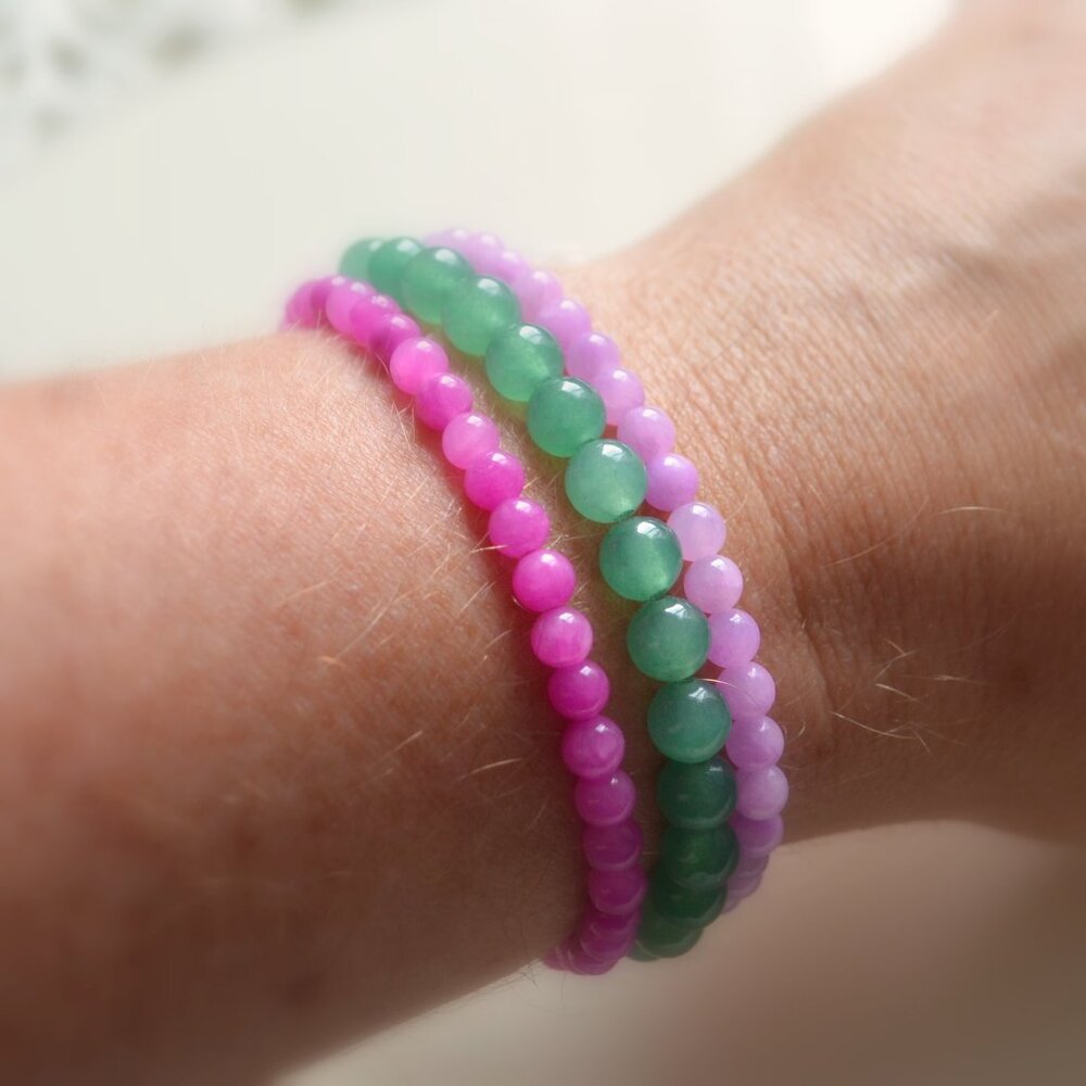 Set of Three Stretch Jade Beaded Bracelets for Summer